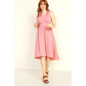 Old Navy Dress Size L Pink Eyelet Lace Peasant High Low Tassels Midi V-neck